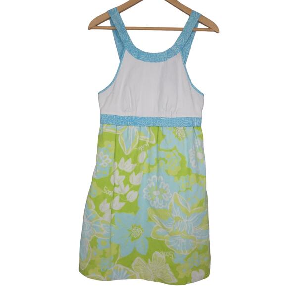 Lilly Pulitzer Womens Strap Empire Waist Dress Sz 2 Floral Green Blue White - Picture 2 of 14
